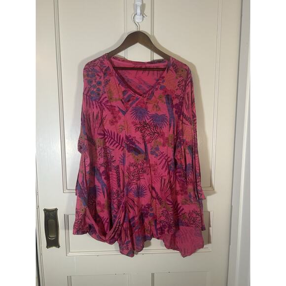 Fresh Produce Floral Tunic Blouse Womens Size 3X Pink Tropical Bright Colorful - Picture 1 of 9